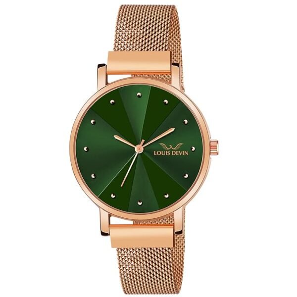 LOUIS DEVIN Rose Gold Plated Mesh Chain Analog Wrist Watch