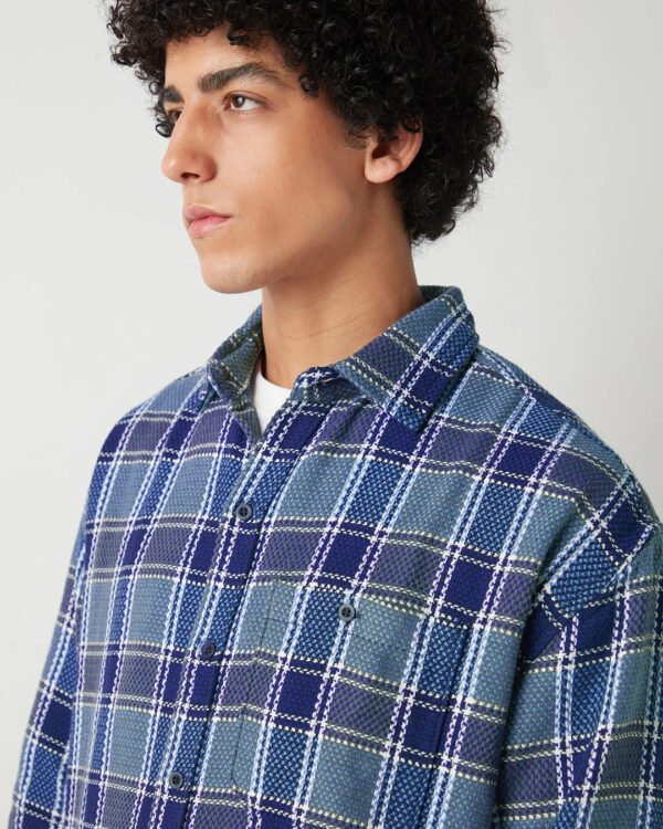 Men’s Navy Blue Checked Oversized Shirt