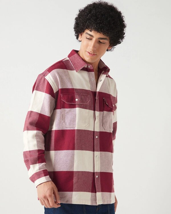 Men’s Red & Off White Checked Oversized Shirt